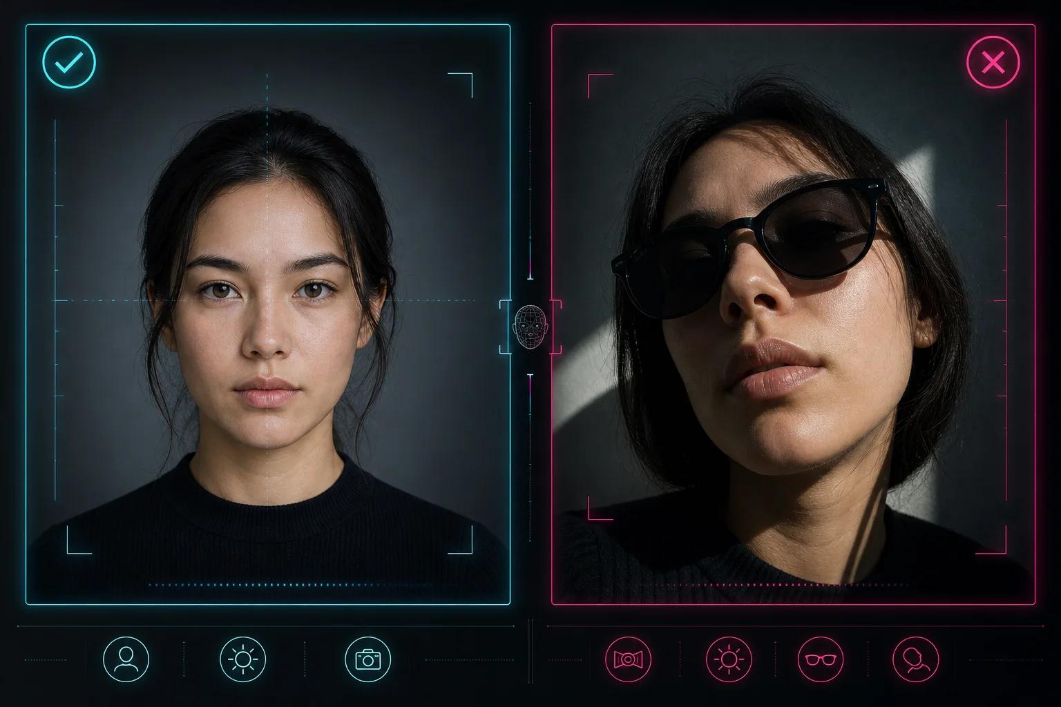 AI-generated split-screen guide comparing a clear front-facing photo with a distorted photo input